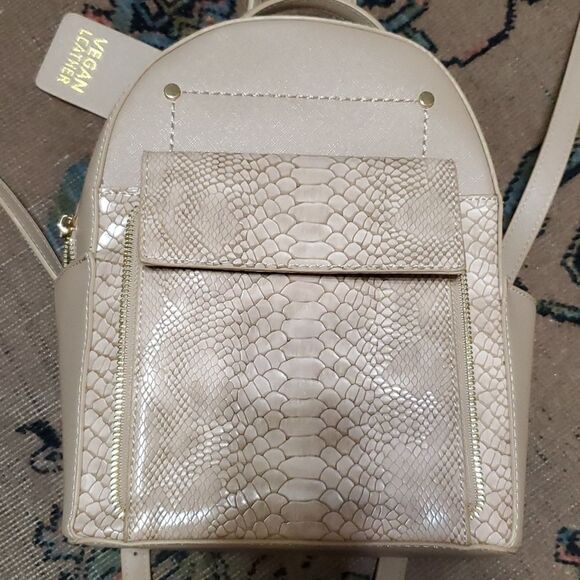 TRENDY oyster pinkish snakeskin PUFFER VEGAN MINI BACKPACK - Picture 2 of 11